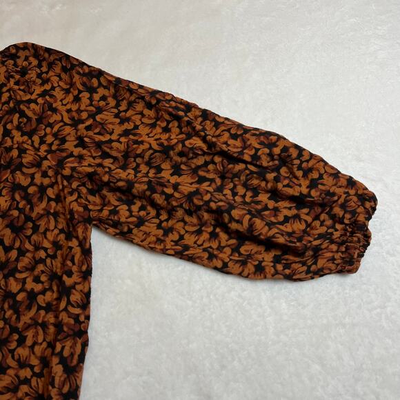 a new day Women's Floral Print Flowy Balloon Sleeve Tie-Front Top Size XS - Picture 5 of 9